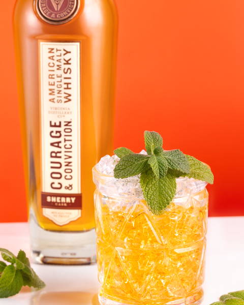 Malt julep cocktail, featuring courage & conviction Sherry cask American single malt whisky