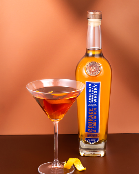 Perfect Manhattan cocktail, featuring courage & conviction double cask American single malt whisky