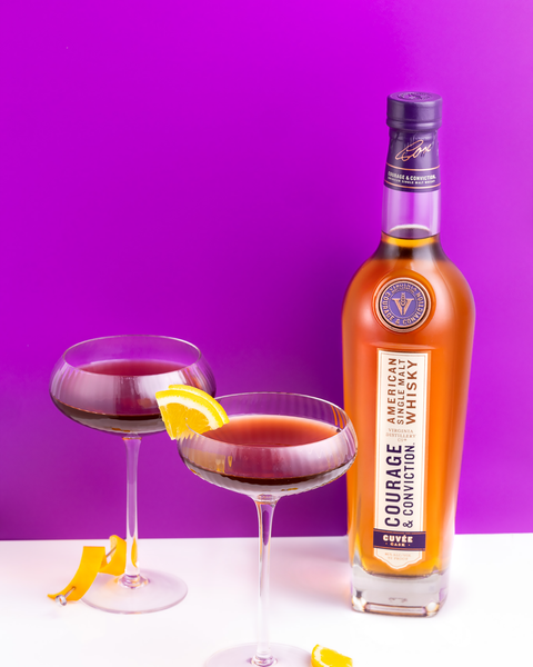 Cherry on top cocktail, featuring courage & conviction cuvée cask American single malt whisky